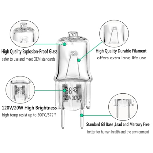 4-Pack 20W 120V G8 Bi-Pin Microwave Light Bulbs for GE/Samsung/Kenmore WB25X10019