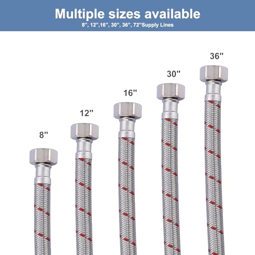 ARCORA 20-Inch Stainless Steel Faucet Supply Hose Connector 1/2 FIP x 1/2 FIP Pair