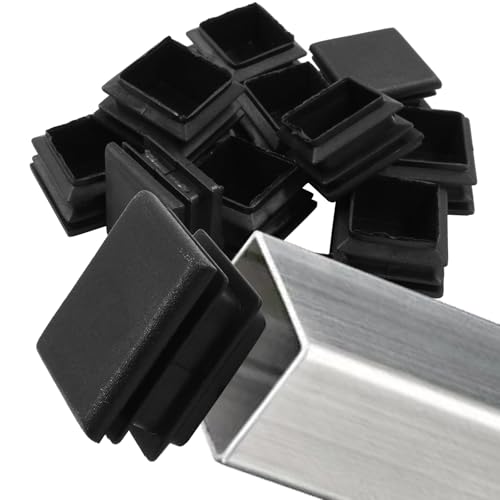 12 Pack 1 Inch Square Plastic End Caps for Pipes - Durable Black Plugs
