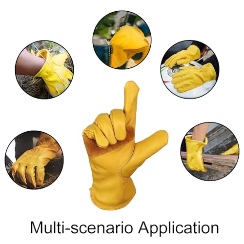 3 Pairs Leather Work Gloves for Men, Durable Gardening Gloves, Cowhide Work Gloves for Driver, DIY, Construction