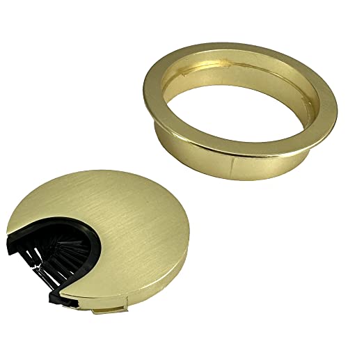Desunia Satin Brass Cable Grommet - 2 Pack, Lock-In Feature, 60mm Hole
