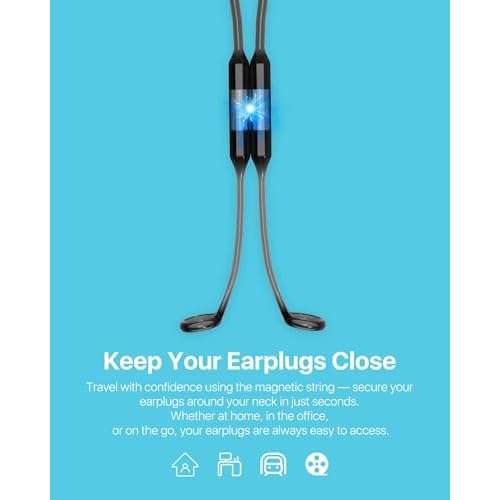 Earplugs Lanyard Connector Cord, Magnetic Tug-Resistant Safety Cord Keep Ear Plugs Secure Handy, Anti-Loss Silicone Strap Works with Any Earplugs, Earphones, Earbuds with Removable Tips