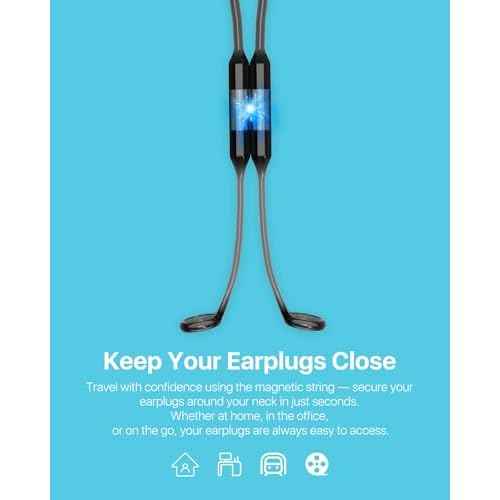 Earplugs Lanyard Connector Cord, Magnetic Tug-Resistant Safety Cord Keep Ear Plugs Secure Handy, Anti-Loss Silicone Strap Works with Any Earplugs, Earphones, Earbuds with Removable Tips