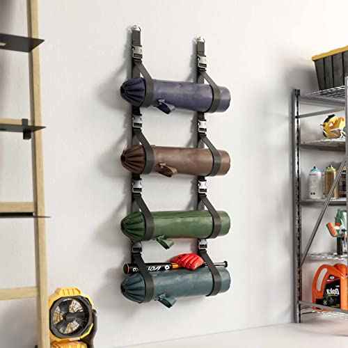 Camping Chair Wall Storage for Garage, Adjustable Garage Wall Storage Straps Wall Mounted with Quick Release Buckles, Hanging Garage Organization System Rack Holds More Beach Chairs, Umbrellas