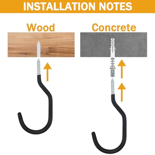 KURUI 8 Pack Heavy Duty Screw Hooks for Hanging Plants, String Lights, Bicycles, No Drill Wall Mount, 5.7 Inch
