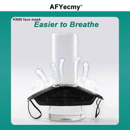 KN95 Face Masks Black 50 Pack for Adults, Breathable Disposable with Elastic Ear Loops