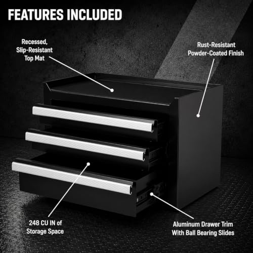 Mini 3-Drawer Steel Tool Box Black - Compact Portable Organizer