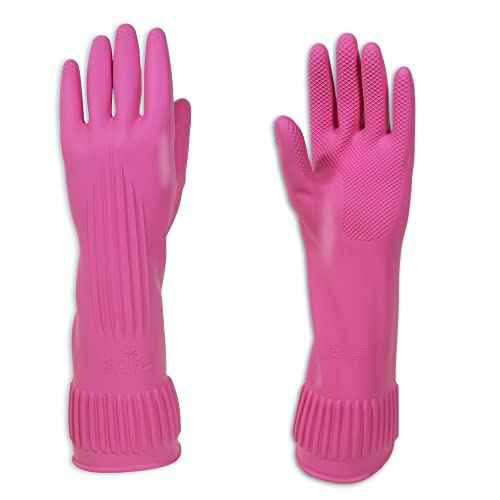 Kitchenware Mamison Quality Rubber Gloves Pink Size M, Waterproof Rubber Gloves 1 Pairs, Korean Home and Improvement Brand