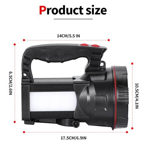 Superbright LED Handheld Searchlight Tactical Waterproof Spotlight High Power Rechargeable Flashlights with Side Light USB Power Charger (White Light)