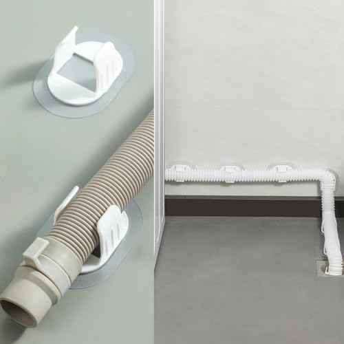 6 Pack Washing Machine Drain Hose Holder Guide Wall Mount Self-adhesive Fixing Clip Sticker Clamp Bracket for Clothes Washer Water Sink Pipe Laundry Tub Discharge Drainage Dishwasher