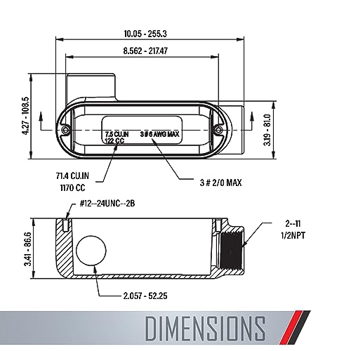TayMac RLL200 Threaded LL Type Conduit Body, Die Cast Aluminum, Stamped Steel Cover, 2-Inch, Gray
