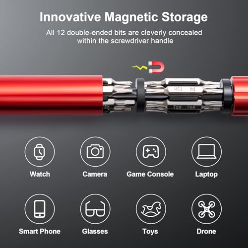 24-in-1 Precision Screwdriver Set, Magnetic Multi Bit Mini Screwdriver Set, Pen Style Repair Tool Kit for Eyeglass, Watch, Computer, Jewelry, Laptop, Phone and Electronic (Red)