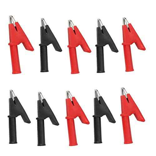 bnafes10Pcs Full Insulated Crocodile Clips with 4mm Socket Banana Jack Copper Test Clamp Wire Clip Alligator Clips 30A