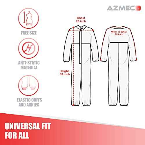 Azmec Coveralls Hazmat Suits Disposable Suit?Elastic Wrists Ankles Zipper Front Entry?High Level of Comfort Breathability?Multiple Purposes?Size (5'2"-6') for Men & Women