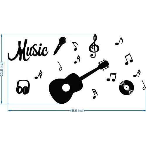 Guitar Music Wall Decal Sticker Musical Notes Music Notes Wall Decor Music Art Home Decor Vinyl Wall Mural Home Music Art Decoration Wall Stickers (1*Black+1*Grey)