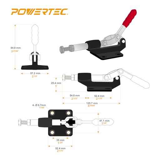 POWERTEC Push Pull Toggle Clamp, 500lbs Holding Capacity, 305CM Quick Release Push Pull lever Clamp, Stroke Clamp for Welding, Woodworking Jigs and Fixtures, Pocket Hole Jigs, CNC (20318)