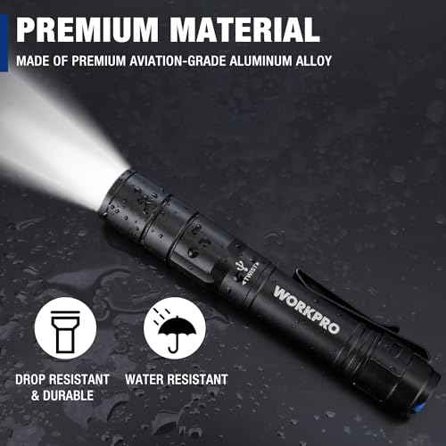 WORKPRO Rechargeable Pen Light, Mini Flashlight, 2 Pack Ultra-Compact EDC Flashlight, Pocket Flashlight with Clip, Memory Function and 2 x USB C Cable Included, Black