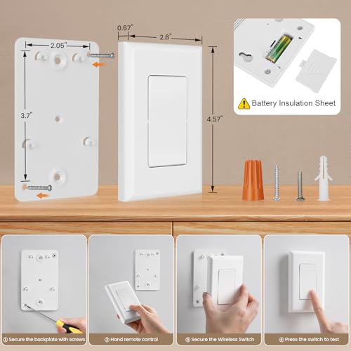 SURAIELEC Wireless Wall Switch & Outlet Kit - 1 Wall Switch + 1 Outlet, 100 ft RF Range, No Wiring Needed