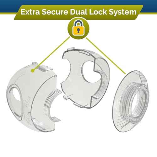 Child Safety Door Knob Cover (4 Pack) Hard-to-Remove Dual-Lock Door Handle Covers for Kids - Reusable Baby Proof Door Knob Locks - Installs Easily, No Tools Needed (Clear)