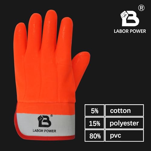 PVC Foam Lined Gloves for Men Waterproof Work Gloves with Rubberized Safety Cuff, Sandy Finish