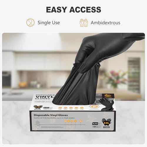 Black Vinyl Gloves, Food Grade Gloves Disposable Latex Free & Powder Free, Guantes for Cleaning Cooking Food Prep