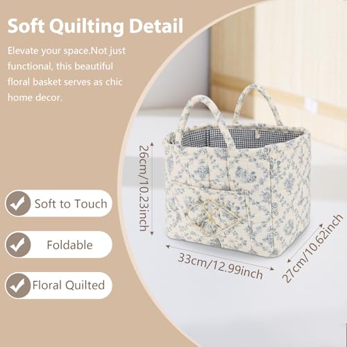 ANKICK Vine-Blue Quilted Boho Car Storage Basket, Laundry Hamper 33x27x26cm