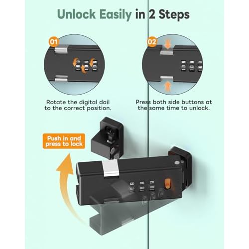 180 Degree Barn Door Combination Lock, 3 Digit Password Keyless Home Security Lock for Kitchen Cabinet, Drawer, Locker, Sliding Closet Doors - Sturdy and Practical Gate Latch (1, Black)