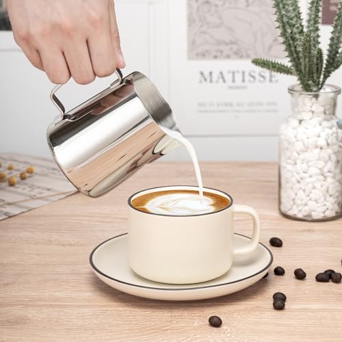 Amrules 12oz Stainless Steel Milk Frothing Pitcher with Latte Art Pen - Silver