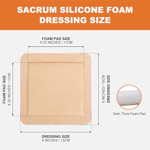 Silicone Foam Wound Dressing 6x6 Inch - 10 Pack, Gentle Border, Waterproof & Absorbent