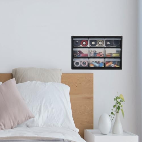 Guankan Plastic Parts Cabinet with 9 Drawers, Black Desktop Storage Organizer