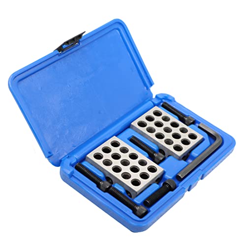 Nakkaa Ultra Precision 1-2-3 Blocks Set with Screw Matched Pair 23 Holes .0001" Squareness Hardened Steel 1"x2"x3" Blocks Set Setup Blocks Industrial Tools w/Plastic Case
