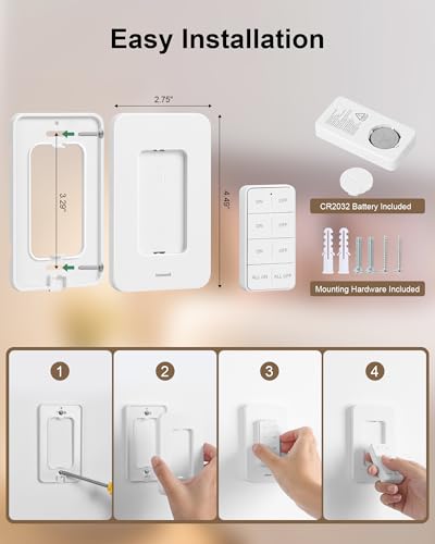 3 Independent Remote Control Outlets with Wireless Wall Switch - Treewell