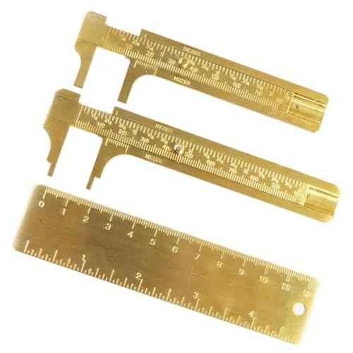 3Pcs Brass Vernier Caliper Pocket Caliper Handy Caliper Measuring Mini Tool Double Scale Sliding Gauge Metal Pocket Ruler for Bead Wire Jewels Rings Measurement(80mm,100mm,120mm)