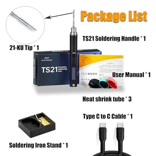 Miniware Original TS21 Soldering Iron Station Kit Upgraded PD 18-100W Power Programmable Smart Mini Electric Portable Soldering Pen (TS21 with 21-KU Tip)