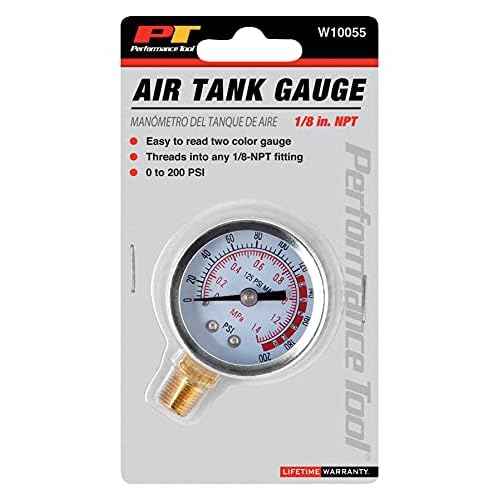 Performance Tool W10055 0-200 PSI Air Gauge for Air Tank Accessory