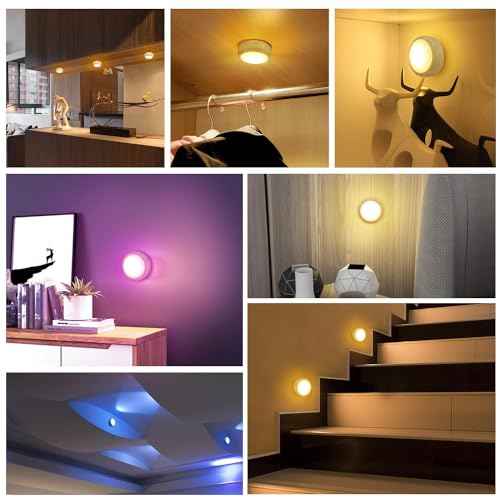 BLS LED Puck Lights with Remote Control, Wireless Under Cabinet & Closet Lighting, RGB 13 Color Changing Lights with Dimmer, Timer & AA Battery Operated, Push, Touch, Stick on for Night, Wall, 6 Pack