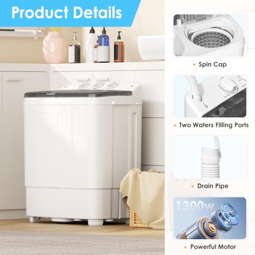 INTERGREAT Portable Washing Machine 16lbs Compact Washer & Dryer Combo with Glass Cover
