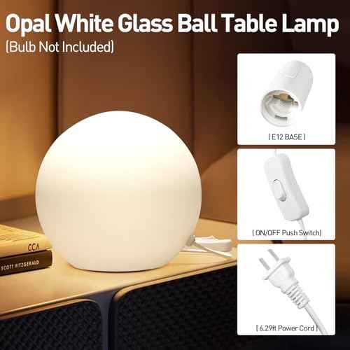 7.8 Inch Ball Table Lamp with Glass Shade Stylish Ball Light Lamp for Bedroom Living Room and Bookshelf Modern Design Perfect for Home Decor, Without Bulb