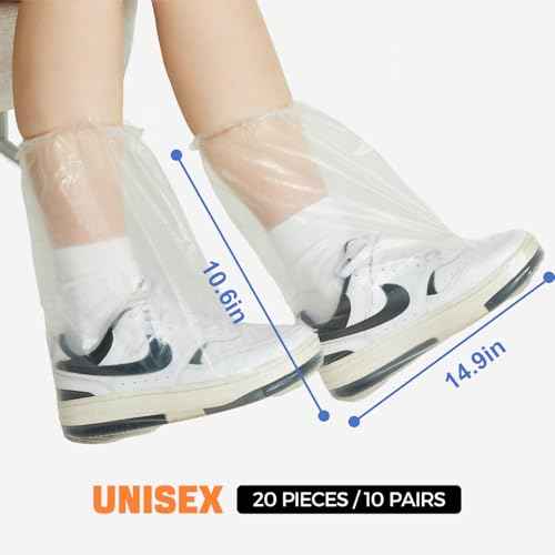 Disposable Waterproof Shoe Covers for Rain, 10 Pairs of Clear Durable Non-Slip Plastic Rain Boot Covers for Men & Women for Use in Water Parks, Commuting and Travel (clear, adults)