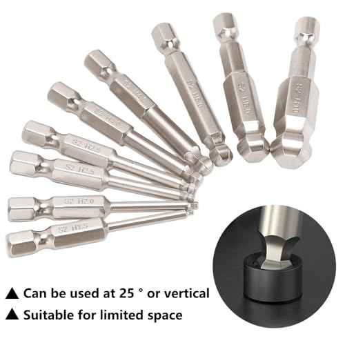 9pcs Metric Ball End Hex Screwdriver Bit Set, Magnetic Allen Wrench Drill Bit Set, 1/4" Hex Shank S2 Steel, 2" Long
