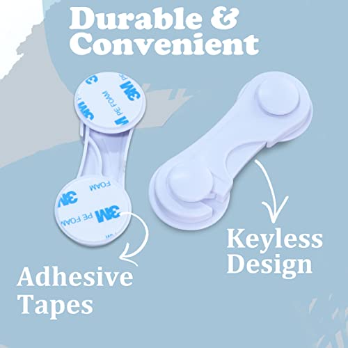 Child Proof Cabinet Locks for Baby Safety, 10 Pcs Baby Proofing Cabinet Locks with Adhesive for Drawer Cupboards Fridge Closet and Pantry, Door Latch for Protecting Kids Toddler (White-10PCS)