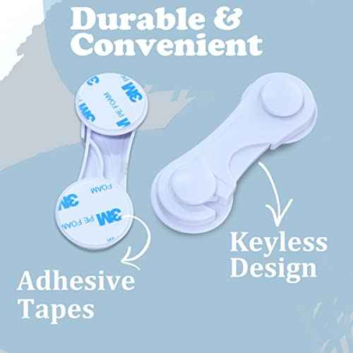 Child Proof Cabinet Locks for Baby Safety, 10 Pcs Baby Proofing Cabinet Locks with Adhesive for Drawer Cupboards Fridge Closet and Pantry, Door Latch for Protecting Kids Toddler (White-10PCS)