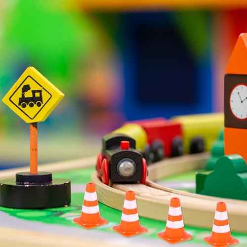 Mini Traffic Signs 50pcs Miniature Traffic Cones Barricades Signs Traffic Scene Roadblock Cones Road Sign Models Early Educational Cognitive Safety Cones for Street Signs Training Party Sports