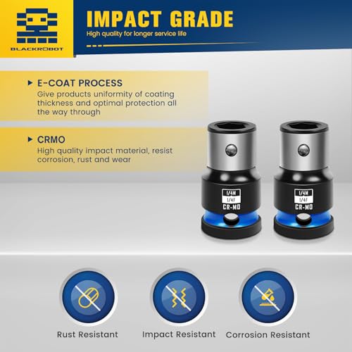 BLACKROBOT 2PCS Impact Bit Holders 1/4 Inch Square Drive to 1/4 Inch Hex Socket Adapter for Impact Wrench