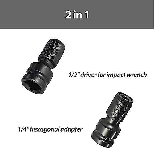 2PCS 1/2 to 1/4 Socket Adapter Converter Impact Wrench Drill Bit Set Conversion Head for Driver Electric Screwdriver Chuck Adapter Hex Drive Accessories for Air Hammer 1/2 Inch to 1/4 Inch