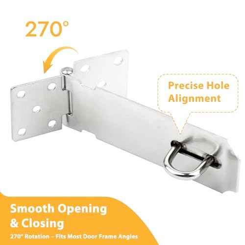 2 Pcs Door Locks Hasp Latch, 5 Inch Stainless Steel Safety Packlock Clasp, Extra Thick Hinge Lock with Screws, Brushed Finish, for Gate, Cabinet, Closet, Shed (5 INCH)