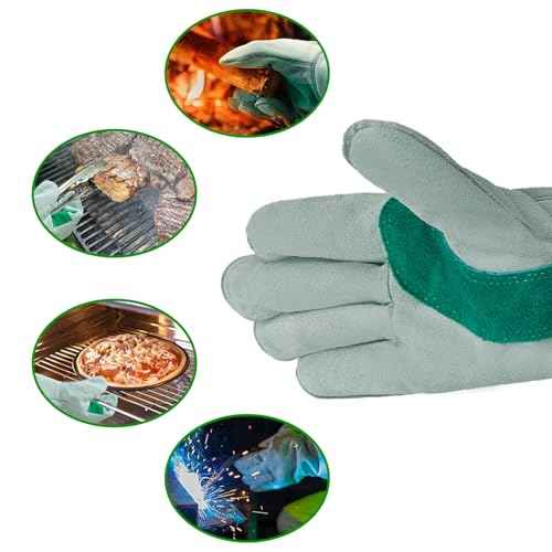 Welding Gloves 16 Inches 2 Pack,Heat Resistant Oven Mitts, 932¢µ - Fireproof Leather Work Gloves for bbq/Grill, Baking,Furnace,Stove,Pot Holder,Fireplace, Animal Handling, Welding Accessories.
