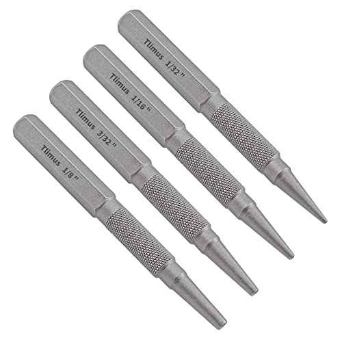 4pcs Nail Setter Punch, 1/32 1/16 3/32 1/8 Inch Center Punch Set, Nail Punch Kit Nail Driver Tool