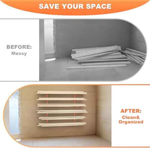 Ultrawall Lumber Storage Rack Wall Mount Wood Storage Racks, Metal Wood Organizer Racks for Shed, Workshop, Garage, Holds Up 220 LBS Per Level (Pack of 4, Orange)