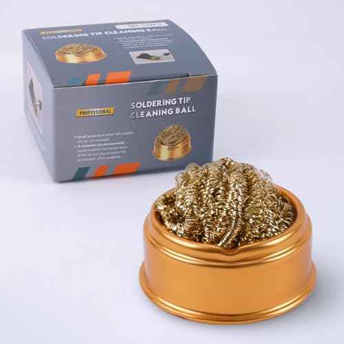 Noah Welding Soldering Iron Tip Cleaner, Solder Tip with Cleaning Brass wire and Metal Brass,no Water needed,Gold